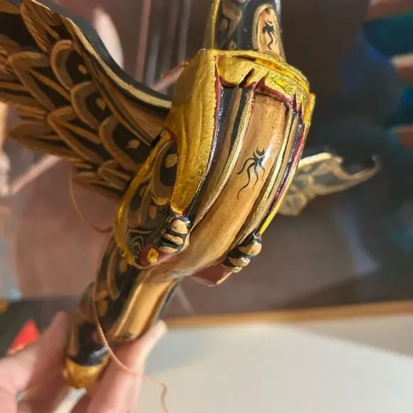 Vtg 90s 11.5" Dragon Naga Flying Hanging Green/Gold Handmade Wooden Bali Folkart - Picture 8 of 15